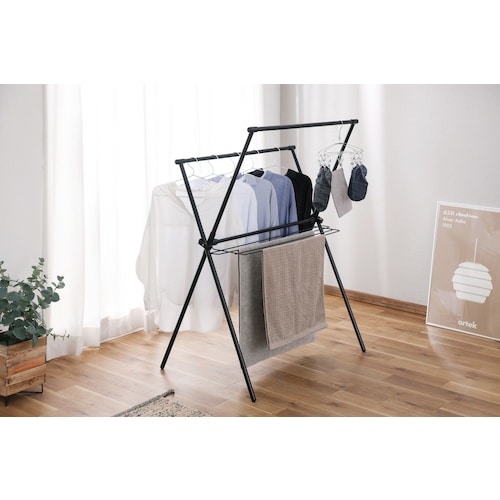 IRIS 100969 簡単スタイル物干し ブラッ