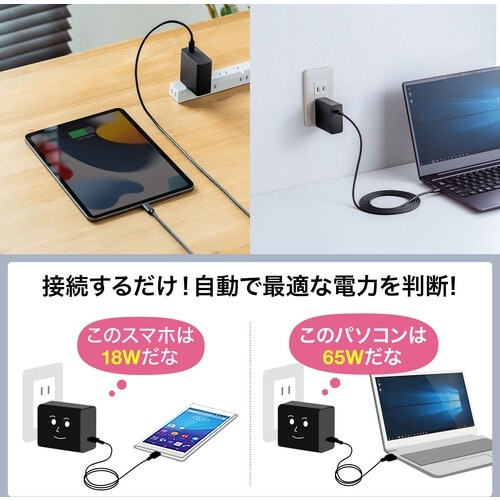 SANWA USB PD対応AC充電器(PD65W