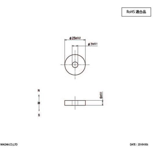 MAGNA ネオジム磁石 リング型 25φ×7φ×