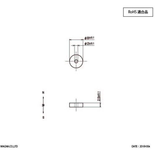 MAGNA ネオジム磁石 リング型 8φ×2φ×2
