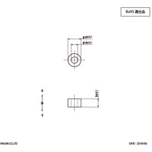 MAGNA ネオジム磁石 リング型 8φ×4φ×5