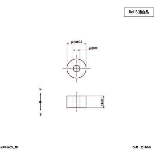 MAGNA ネオジム磁石 リング型 23φ×8φ×