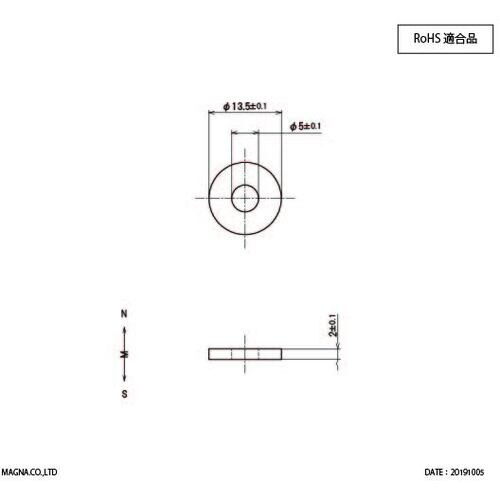 MAGNA ネオジム磁石 リング型 13.5φ×5