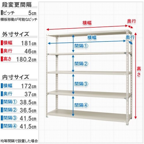 北島 スチール棚NC−4−18 5段 ホワイト
