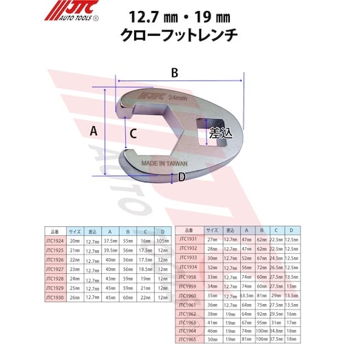 JTC 19mmクローフットレンチ 38mm