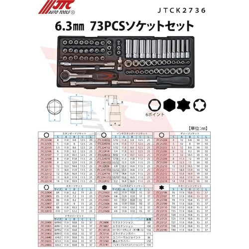 JTC 6.3mm 73PCSソケットセット