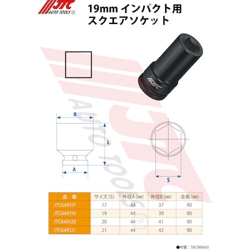 JTC 19mmインパクト用スクエアソケット 19