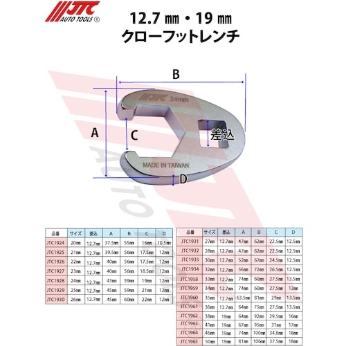 JTC 12.7mmクローフットレンチ 30mm