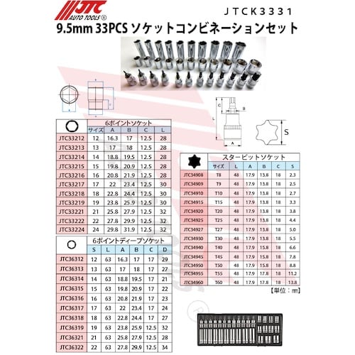 JTC 9.5mm 33PCS ソケットコンビネー