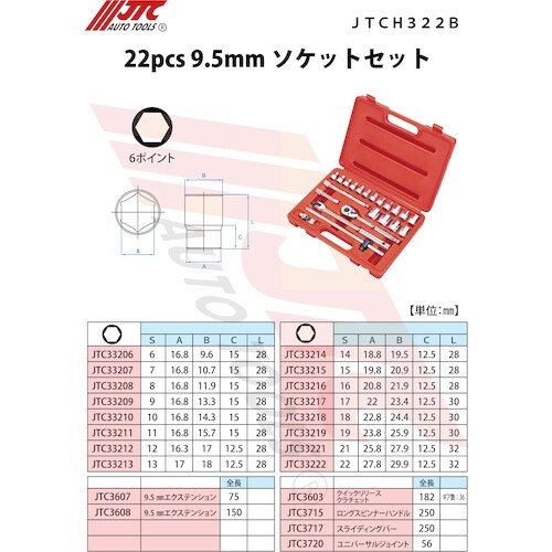 JTC 22pcs 9.5mmソケットセット