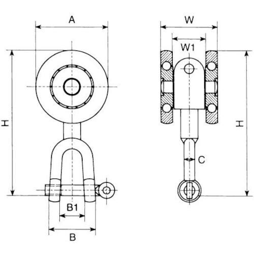 ヤボシ シャックル付単車ベアリング入(スチール製)