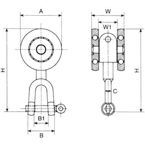 ヤボシ シャックル付単車ベアリング入(スチール製)