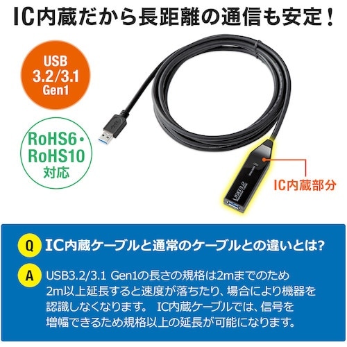 SANWA 3m延長USB3.2アクティブリピータ