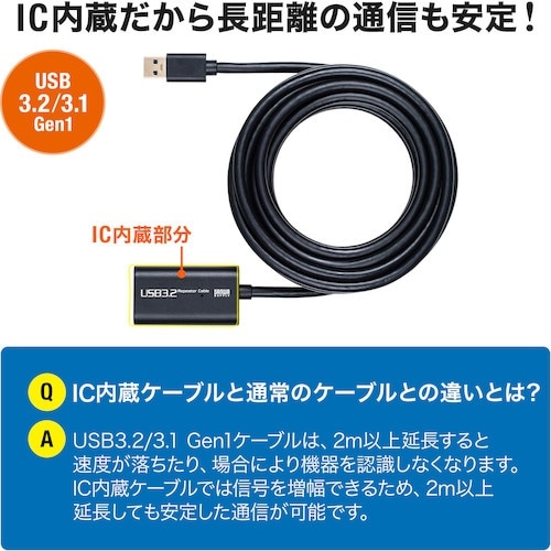 SANWA USB3.2アクティブリピーターケーブ