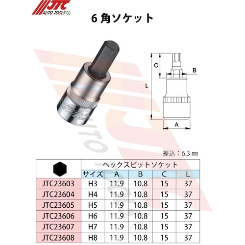 JTC 6.3mm6角ソケット4mm