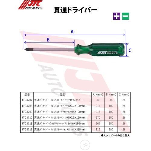 JTC 貫通ドライバー クロモリスチールマイナス6
