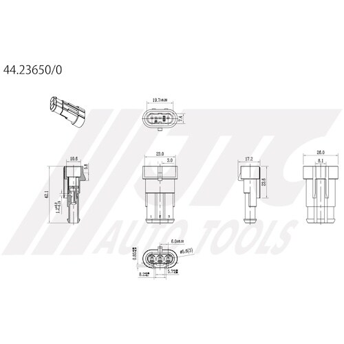 JTC ハウジング3極M(オス端子用)