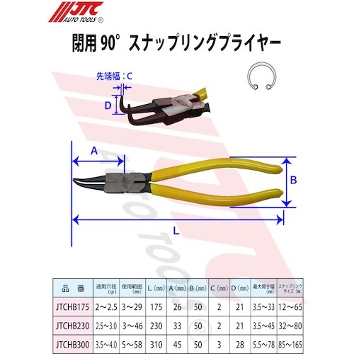 JTC 閉用90°スナップリングプライヤー