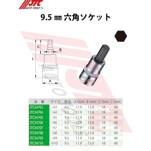 JTC 9.5mm六角ソケット4mm