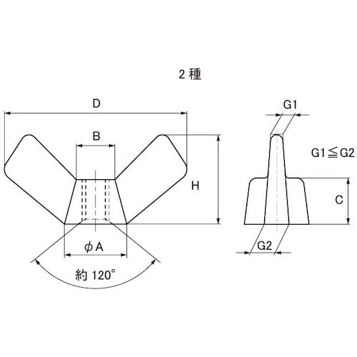 SUNCO 真鍮メッキ 冷間蝶ナット(R) D=3