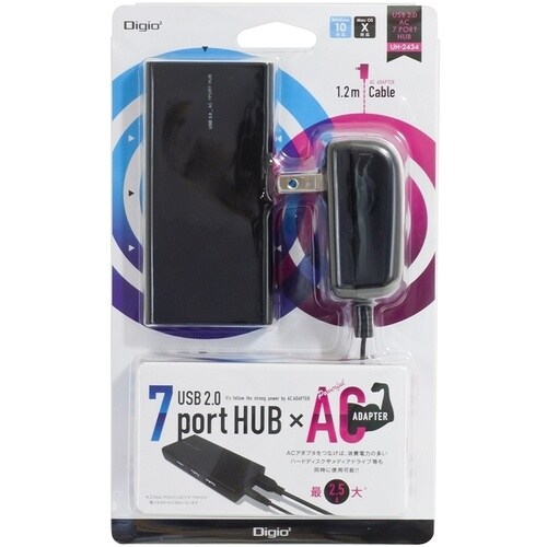 ナカバヤシ USB2.0AC7ポートハブブラック