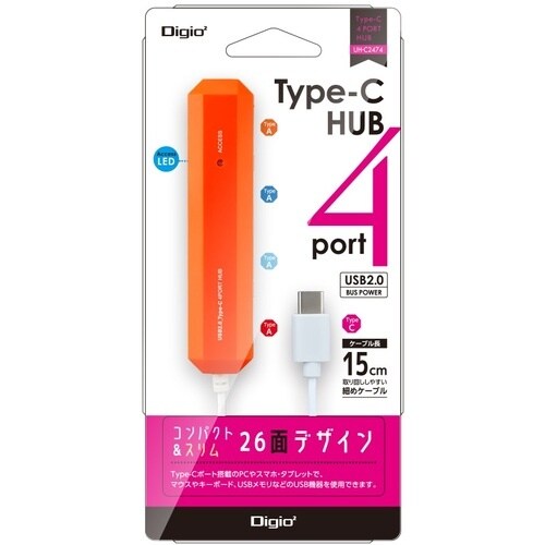 ナカバヤシ USB2.0/Type−C/4ポートハ