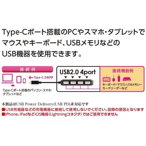 ナカバヤシ USB2.0/Type−C/4ポートハ