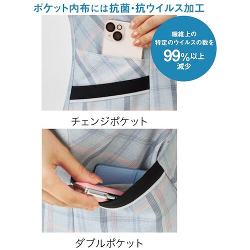 GROW エコチェック・ニットオーバーブラウス紺系