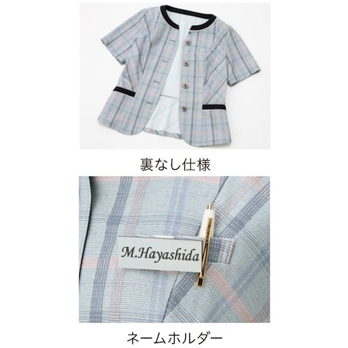 GROW エコチェック・ニットオーバーブラウス紺系