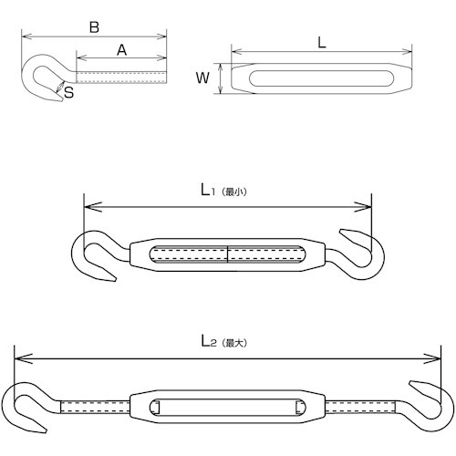 水本 ステンレス 枠式ターンバックル(フック&フッ