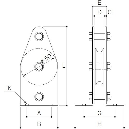 ふじわら 固定ブロック タテ型1車50mm