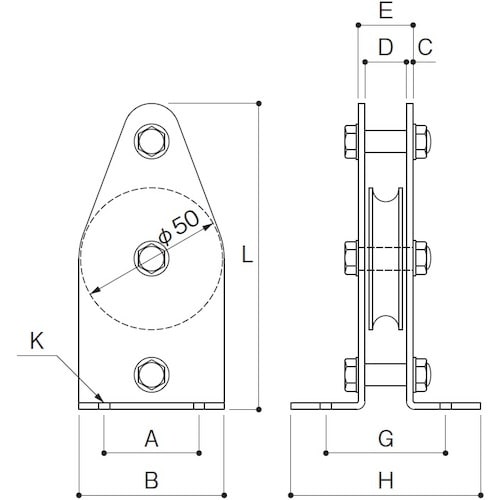 ふじわら 固定ブロック タテ型1車50mm