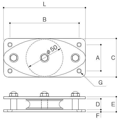 ふじわら 固定ブロック ヨコ型1車50mm