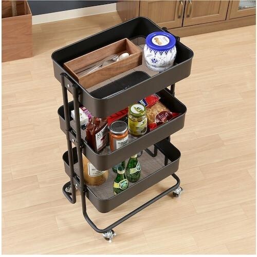 不二貿易 キッチンワゴン バスケット3段 ブラック