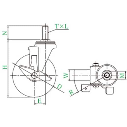 ユーエイ ねじ込み式 自在 キャスター ウレタン