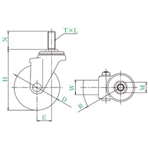 ユーエイ ねじ込み式 自在 キャスター ウレタン