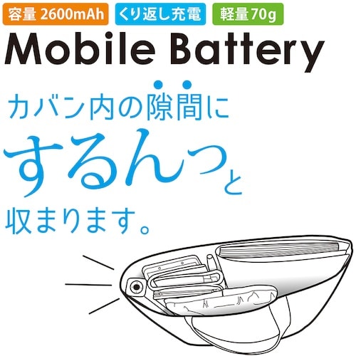 ナカバヤシ モバイルバッテリー/2600mAh/シ