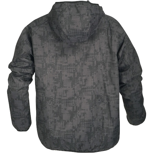 カジメイク 中綿ストレッチプリントパーカ 黒ブラシ