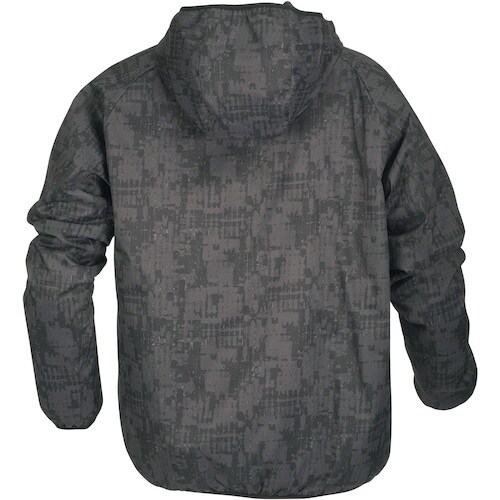 カジメイク 中綿ストレッチプリントパーカ 黒ブラシ