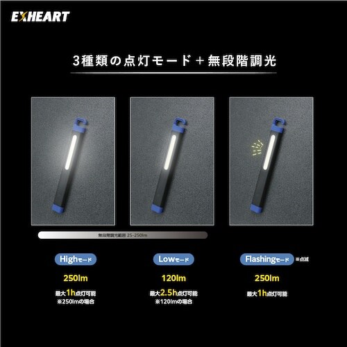 EXHEART 充電式LEDスリムライト 250ル