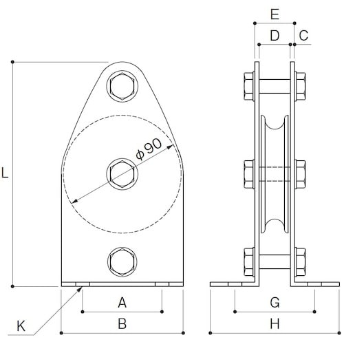 ふじわら 固定ブロック タテ型1車90mm 枠材: