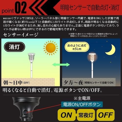 wasser ソーラー充電式LEDライト トーチ型