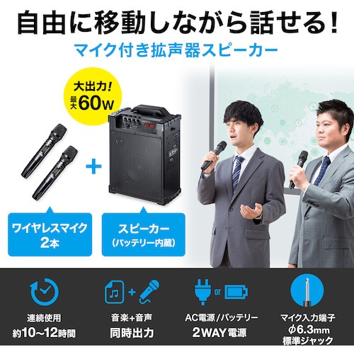 SANWA ワイヤレスマイク付き拡声器スピーカー(