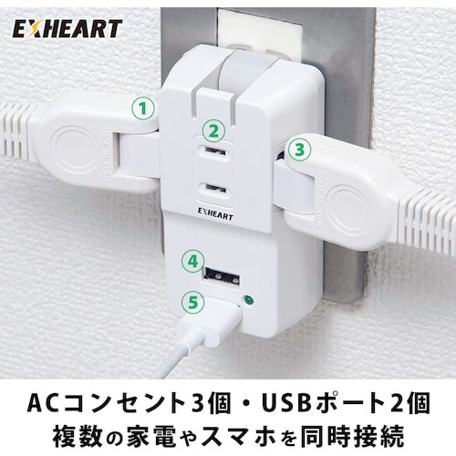 EXHEART USBポート付コンセント