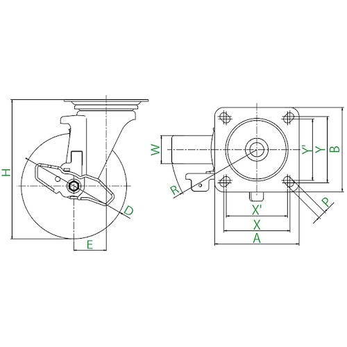 ユーエイ プレート式 自在 キャスター 耐摩耗ゴム