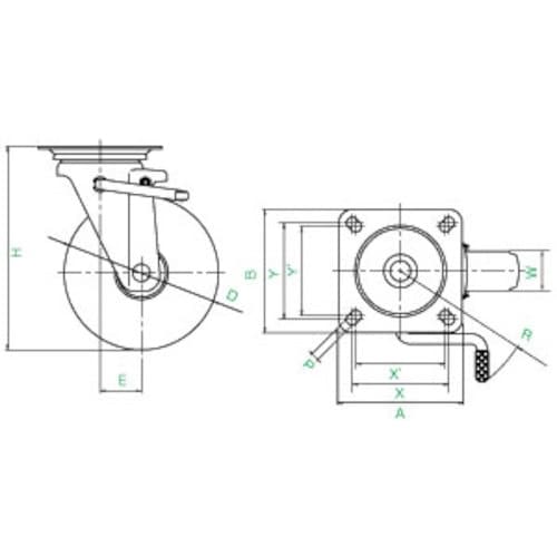 ユーエイ プレート式 自在 キャスター ゴム 車輪