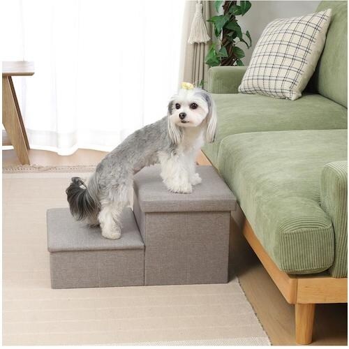 不二貿易 収納付きペットステップ ライトグレー