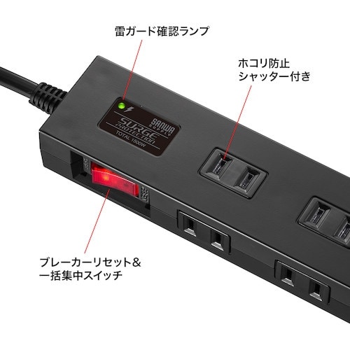 SANWA 雷ガードタップ 1m ブラック
