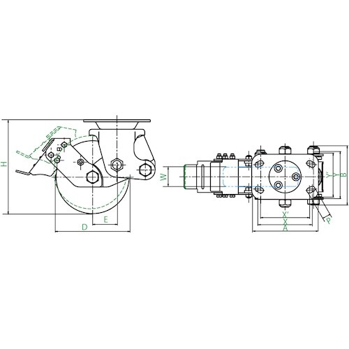ユーエイ プレート式 固定 キャスター 耐摩耗ゴム