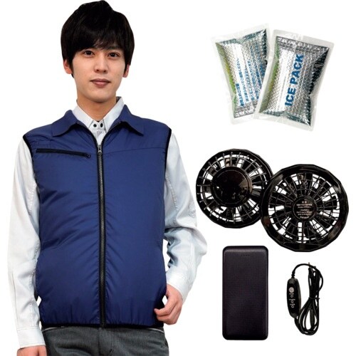 岡潮 冷感保冷剤付き、空調ベスト+モバイルバッテリ